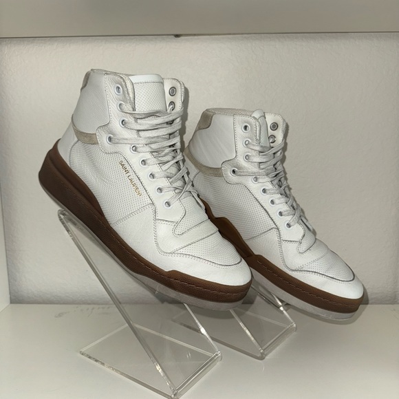 Saint Laurent SL24 Hightop White and Brown sneakers with box and dust bags 38.5 - Picture 1 of 7